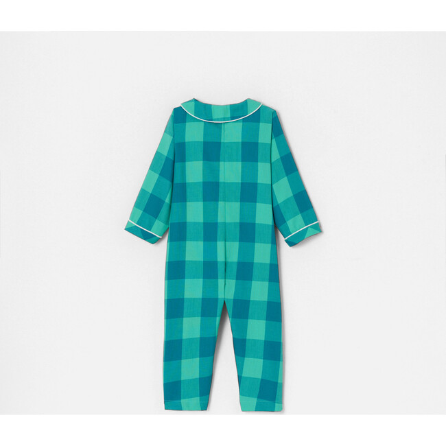 Baby Boy Checked Cotton Holiday Pajamas, Blue and Green - Pajamas - 2