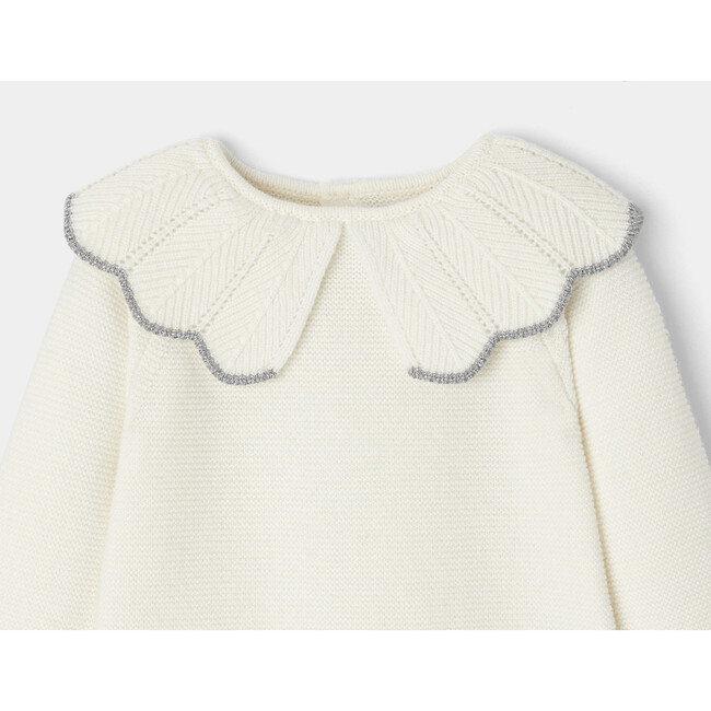 Baby Girl Cream Knit Dress with Scalloped Ruffle Collar - Dresses - 3