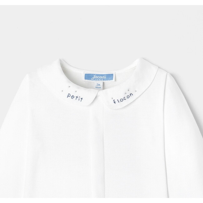 Baby Boy Long Sleeve Bodysuit with Hand Embroidered Poplin Collar, White - Bodysuits - 3
