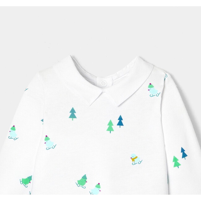 Baby Boy Modern Winter Print Velvet Pajamas, White - Pajamas - 3