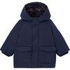 Baby Boy Faux Fur Lined Nylon Hooded Coat, Navy - Coats - 1 - thumbnail