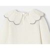 Baby Girl Cream Knit Dress with Scalloped Ruffle Collar - Dresses - 4