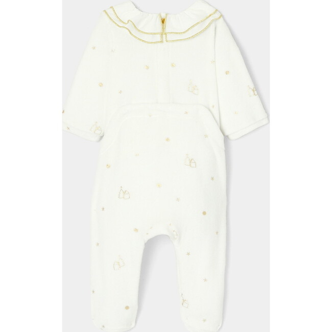 Baby Fancy Gold Patterned Holiday Velvet Pajamas, Cream - Pajamas - 2