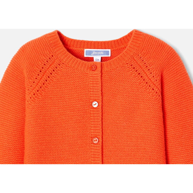 Baby Girl Garter Stitch Cardigan, Orange - Cardigans - 4