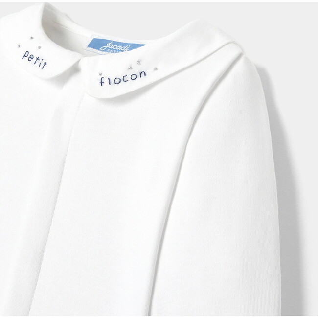Baby Boy Long Sleeve Bodysuit with Hand Embroidered Poplin Collar, White - Bodysuits - 4