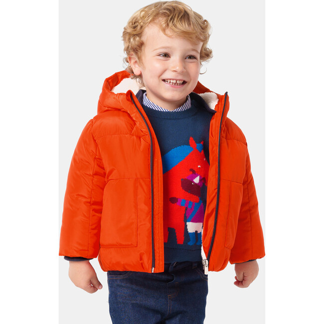 Baby Boy Nylon Hooded Jacket, Orange - Coats - 2