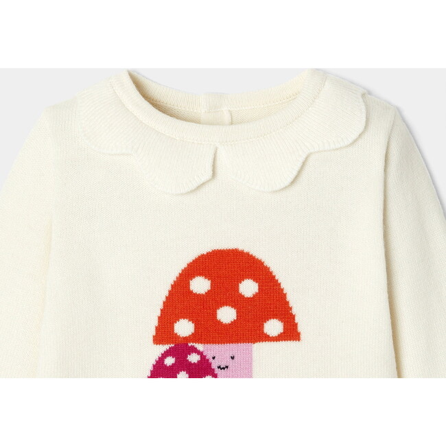Baby Girl Colorful Mushrooms Print Sweater, Cream - Sweaters - 5