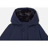 Baby Boy Faux Fur Lined Nylon Hooded Coat, Navy - Coats - 3