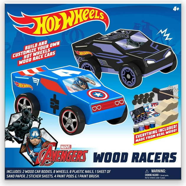 Hot Wheels Wood Car Racers Craft Kit - Marvel Advengers Black Panther & Captain America