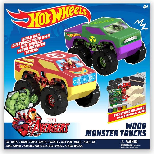Hot Wheels DIY Toy Wood Monster Trucks Craft Set - 2 Pack (Marvel Advengers Hulk & Ironman)