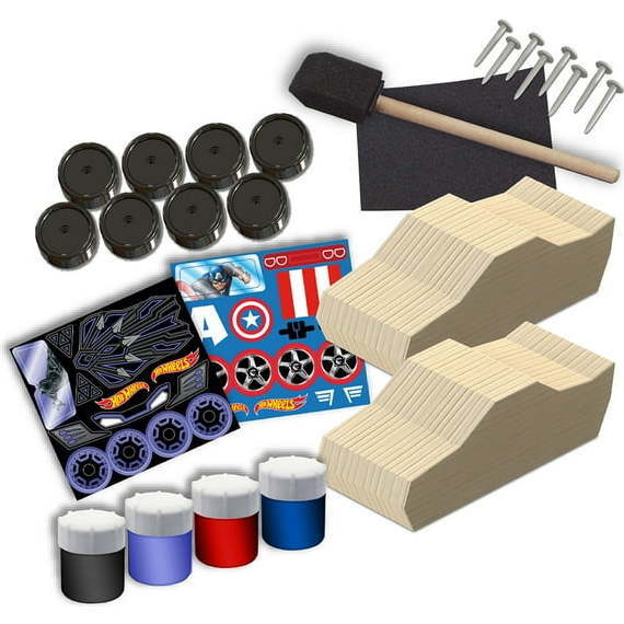 Hot Wheels Wood Car Racers Craft Kit - Marvel Advengers Black Panther & Captain America - Activities - 3