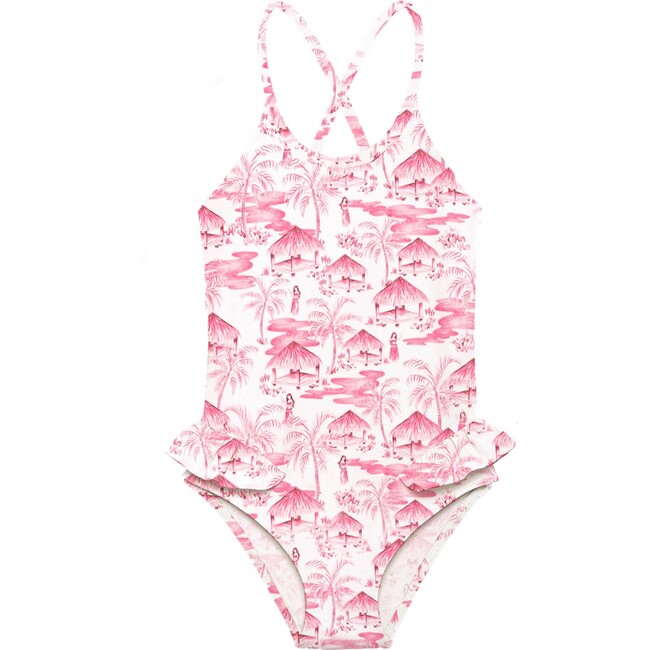Vahine Design One-Piece Swimsuit, Pink & White