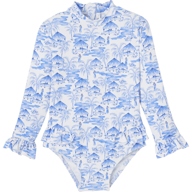 Vahine Design Long-Sleeved Baby Swimsuit, Blue & White