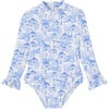 Vahine Design Long-Sleeved Baby Swimsuit, Blue & White - One Pieces - 1 - thumbnail