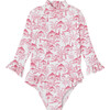 Vahine Pattern Long-Sleeved Baby Swimsuit, Pink & White - One Pieces - 1 - thumbnail