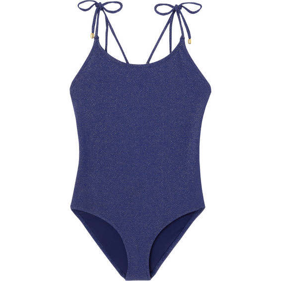 Bahamas One-Piece Sparkle Lurex Swimsuit, Navy Blue & Gold - One Pieces - 1