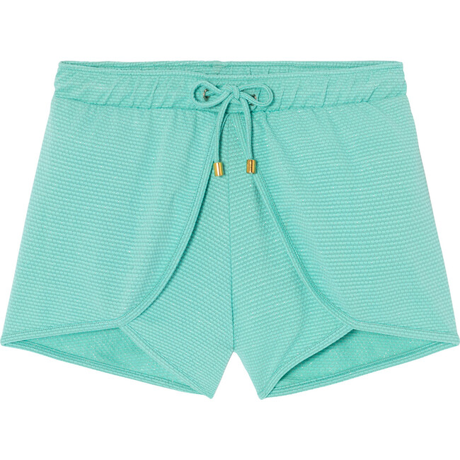 Lurex Drawstring Shorts, Aqua