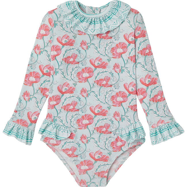 Long Sleeve Baby Sustainable Swimsuit,  Aqua & Pink