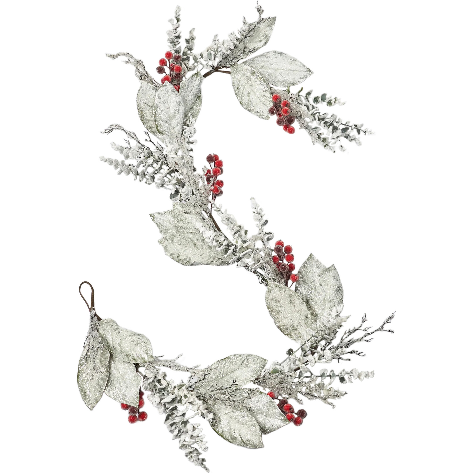 Snow Covered Magnolia Leaf & Eucalyptus with Iced Sugar Berry Seeds Garland - Garlands - 1