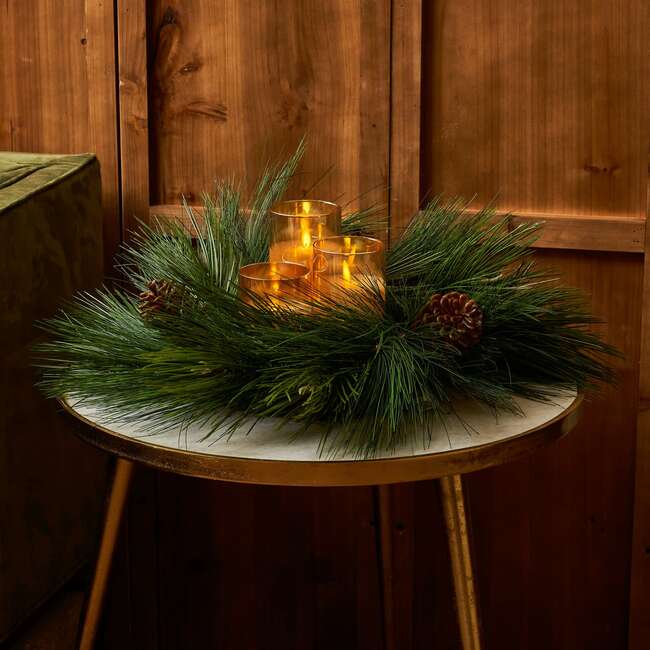 Long Needle Pine & Pinecone Candle Wreath Centerpiece - Wreaths - 2