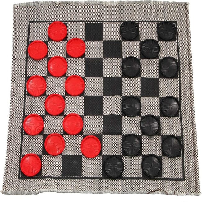Jumbo Checkers Rug Board Game, w/ (12 Red / 12 Black)