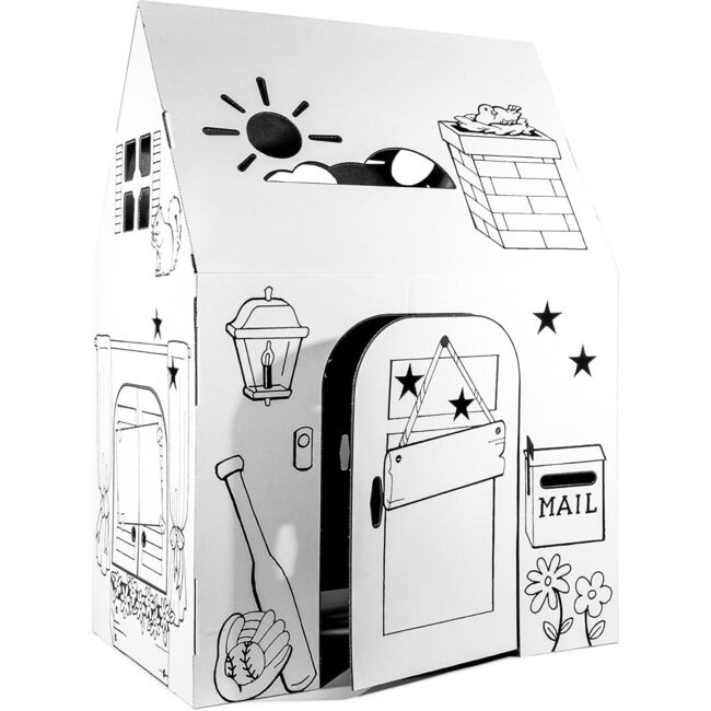 Cardboard Coloring Playhouse Clubhouse - Kids Art and Craft for Indoor and Outdoor Fun