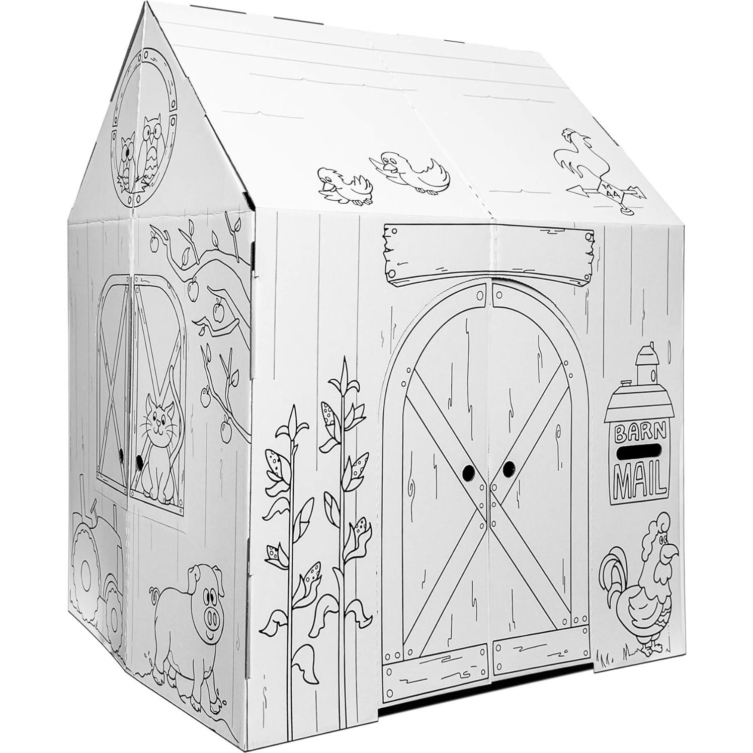 Cardboard Coloring Playhouse Barn - Kids Art & Craft for Indoor & Outdoor - Playhouses - 1