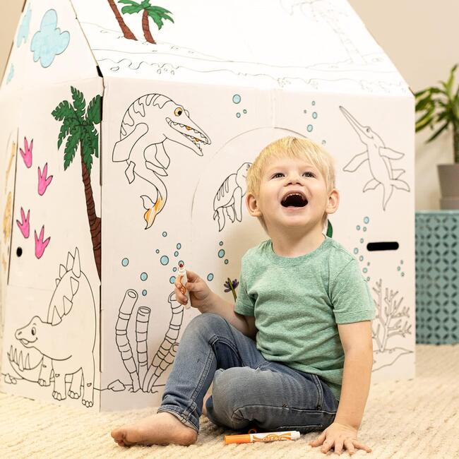 Cardboard Coloring Playhouse Dinosaur House - Kids Art & Craft for Indoor & Outdoor Fun - Playhouses - 2