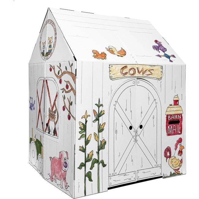 Cardboard Coloring Playhouse Barn - Kids Art & Craft for Indoor & Outdoor - Playhouses - 3