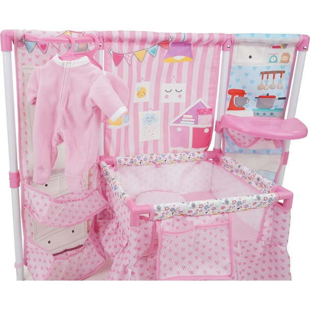 Pink Doll Furniture Set w/ 14" Baby Doll, Built in Highchair & Play Yard - Dolls - 2