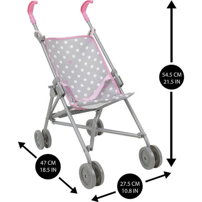 Cotton Candy Pink: Umbrella Doll Stroller Doll Accessory- Pink, Grey, Polka Dot - Doll Accessories - 3