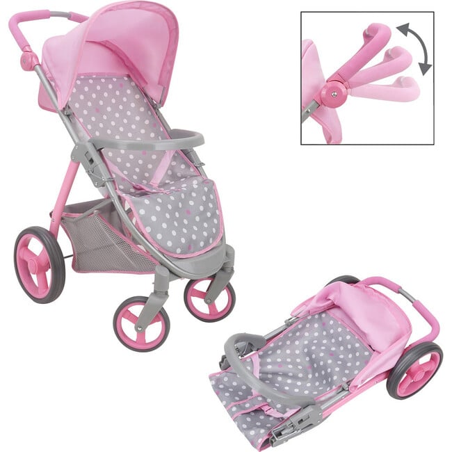 Cotton Candy Pink: Doll Travel System Doll Accessory - Pink, Grey, Polka Dot - Doll Accessories - 2