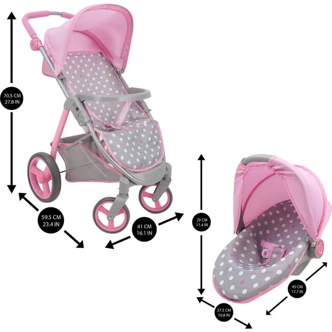 Cotton Candy Pink: Doll Travel System Doll Accessory - Pink, Grey, Polka Dot - Doll Accessories - 3