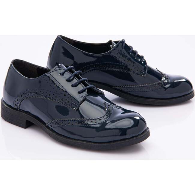 Patent Brogue Dress Shoes, Navy - Dress Shoes - 3