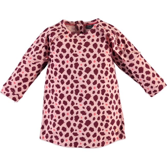 Leopard Print Long Sleeve Dress, Pink & Burgundy