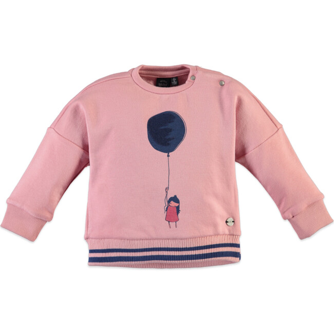Balloon Girl Print Crew Neck Sweatshirt, Pink