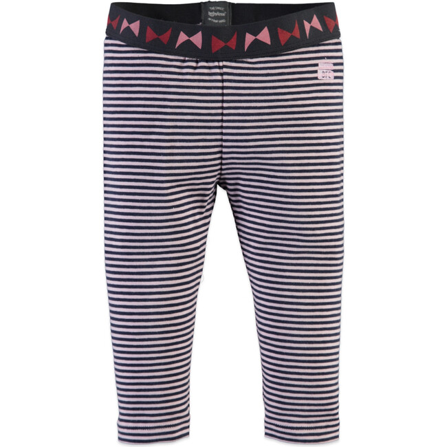 Striped Contrast Waistband Legging, Pink & Navy