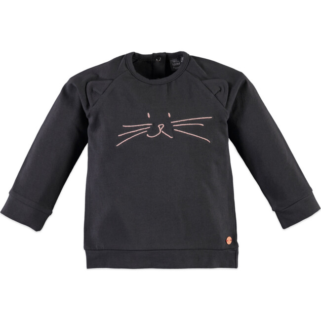 Long Sleeve Tee Shirt, Cat Face, Antra Grey