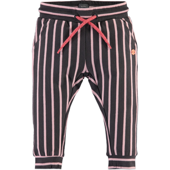 Striped Cuffed Jogger Pants, Antra Grey & Pink