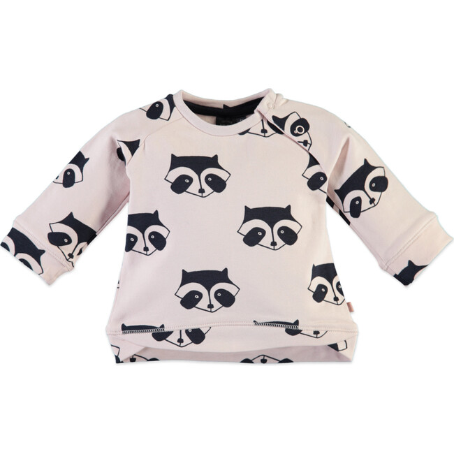 Raccoon Faces Print Crew Neck Sweatshirt, Light Blush Pink