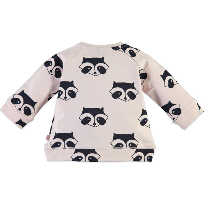 Raccoon Faces Print Crew Neck Sweatshirt, Light Blush Pink - Sweatshirts - 2