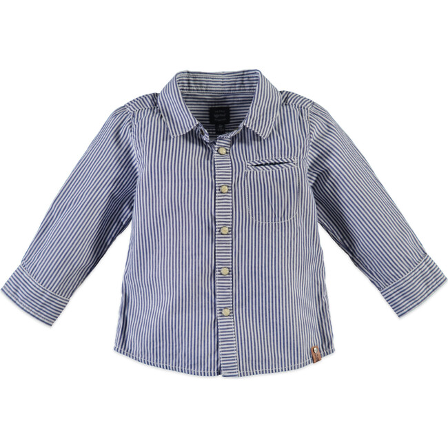 Classic Crew Neck Button-Up Shirt, Cobalt Blue