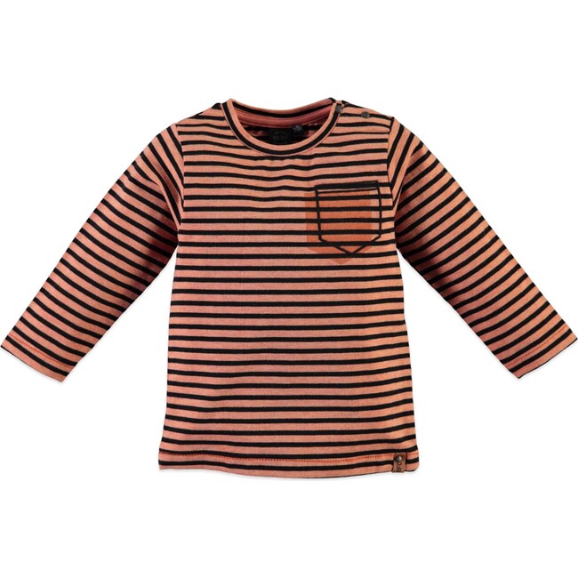 Striped Long Sleeve Tee Shirt, Salmon