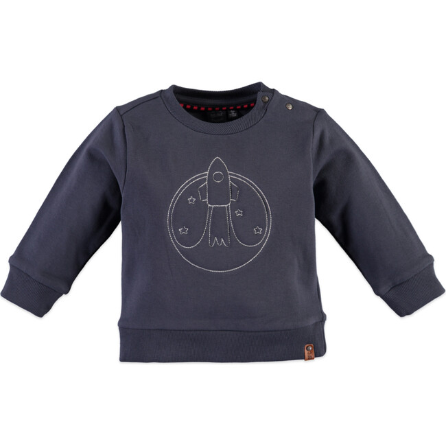 Rocket Ship Print Crew Neck Sweatshirt, Slate Grey