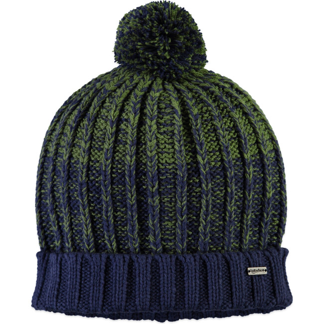 Winter Puffed Beanie Hat, Forest Green & Navy