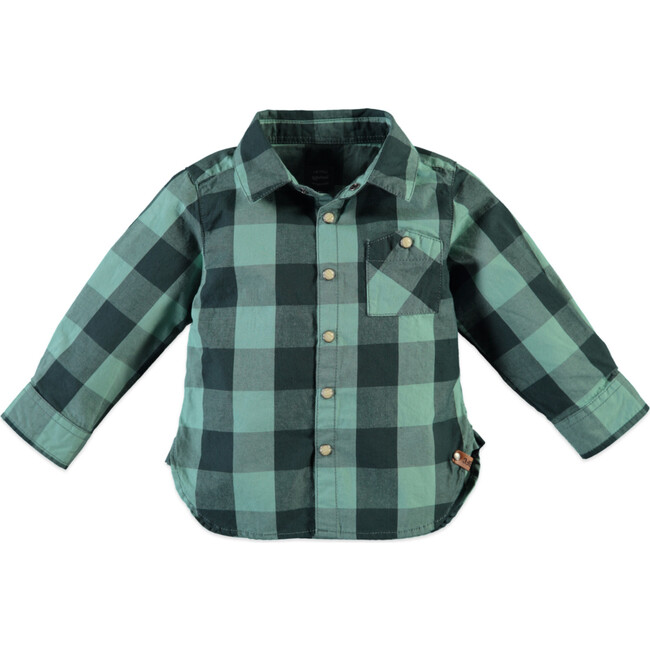 Plaid Multi-Toned Button-Up Shirt, BottleGreen