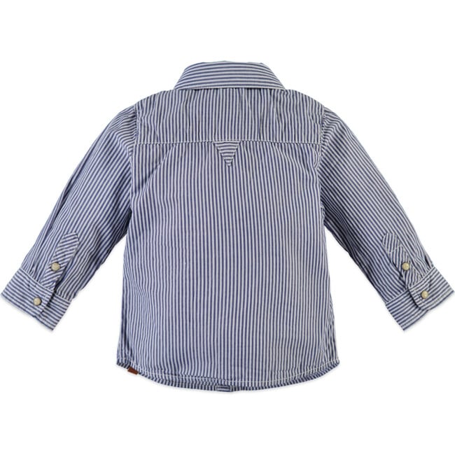 Classic Crew Neck Button-Up Shirt, Cobalt Blue - Shirts - 2