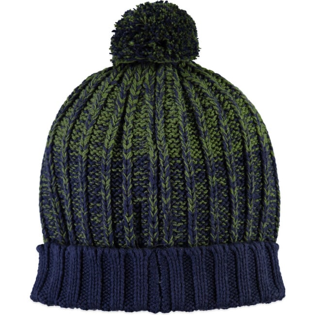 Winter Puffed Beanie Hat, Forest Green & Navy - Hats - 2