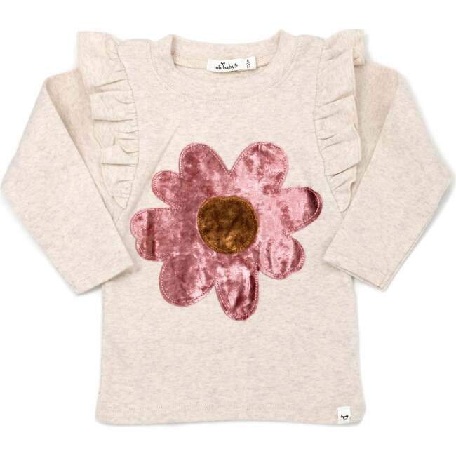 doll Ribbed Appl Millie Sleeve Long Sleeve Tee, Vanilla