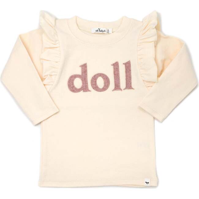 doll Ribbed Appl Millie Sleeve Long Sleeve Tee, Vanilla - Shirts - 2
